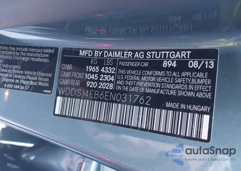 2014 Mercedes-Benz Cla 250 z USA, uszkodzony, nr VIN WDDSJ4EB6EN031762